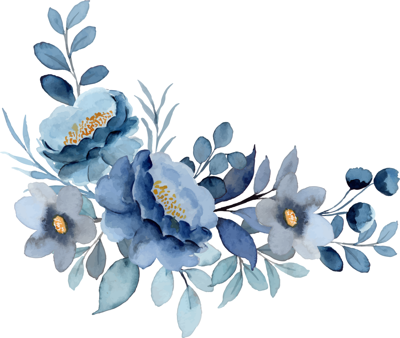 Blue watercolor flower arrangement